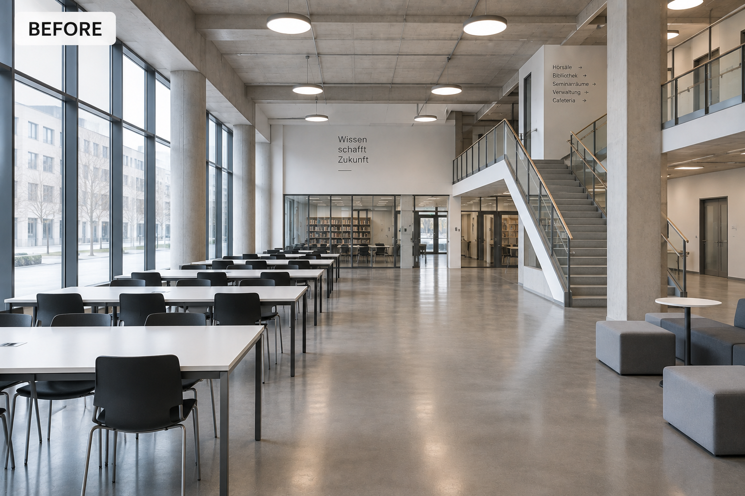 Existing university learning space before planting